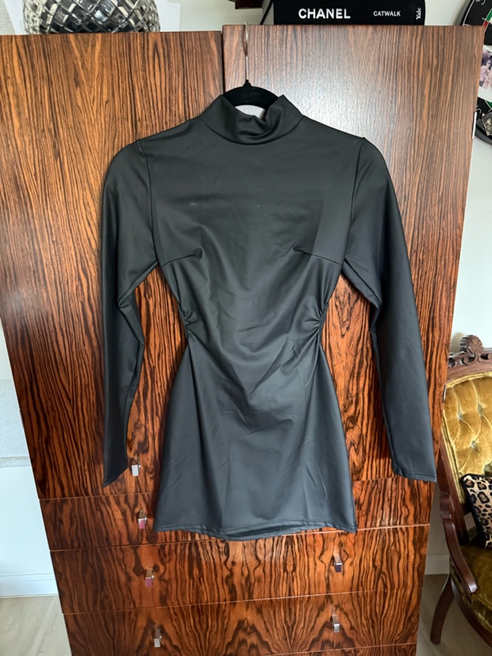 POSTER GIRL Black Long-Sleeve Mock Neck Mini Dress